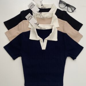 تیشرت کراپ یقه شکاری اولدمانی